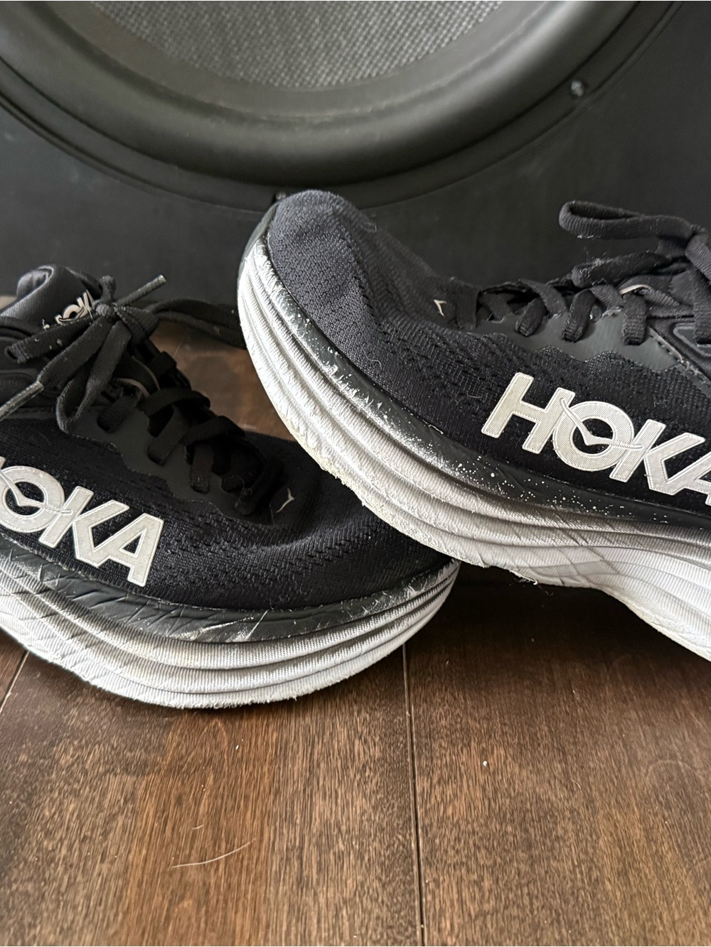 Hoka Bondi 8 Black and White Cushioned Running Shoes
